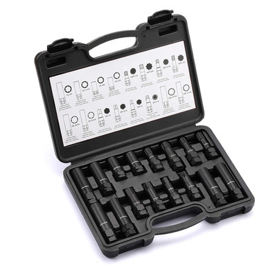 16-Piece Locking Lug Nut Master Key Set of Spline Star and Hex Style Keys, Wheel