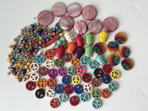 Destash Mix Lot Peace Buddha Colorful Swirl Round Beads Jewelry Crafts Bright!
