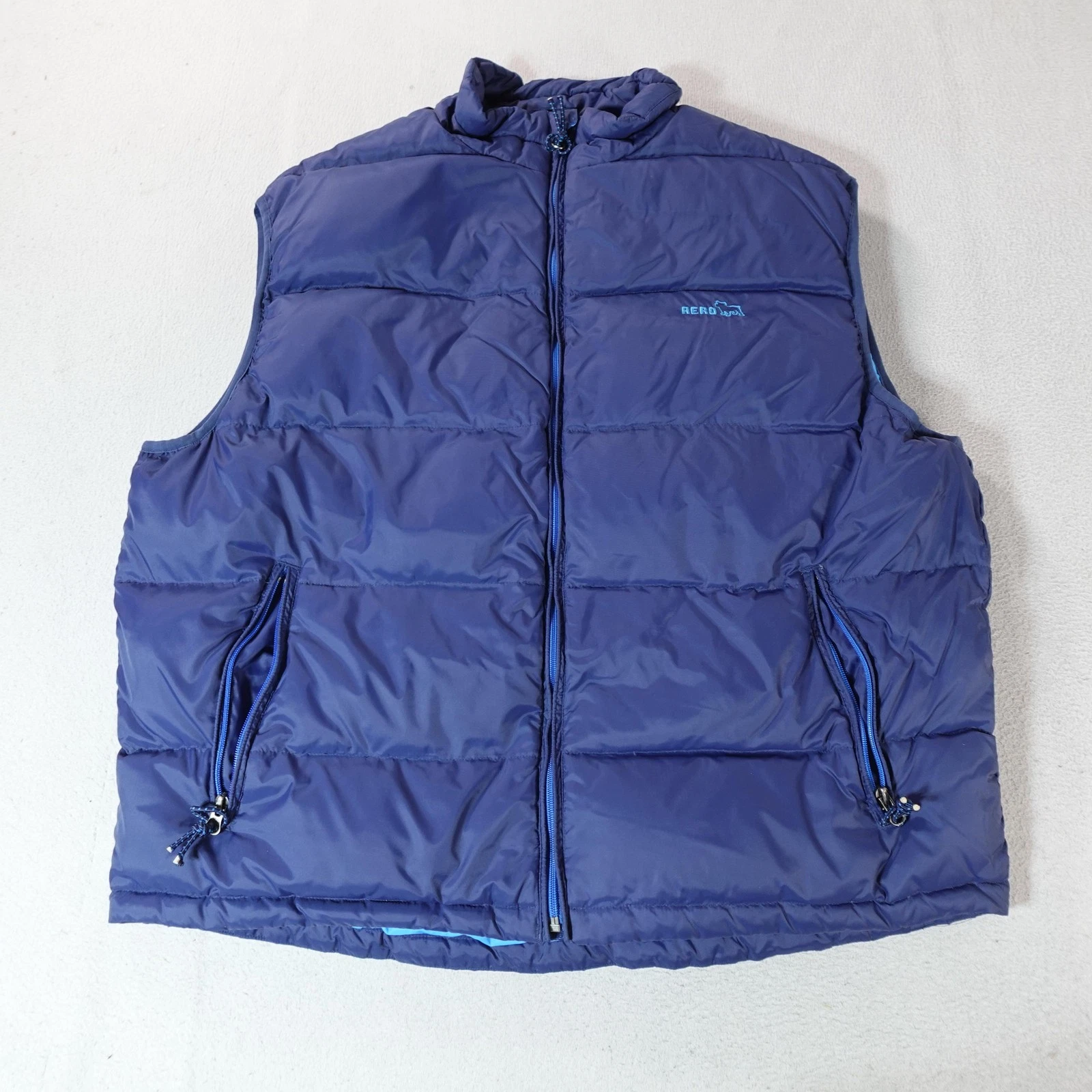Y2K Aeropostale Vest Mens XL Blue Down Puffer Quilted Nylon Outdoor Insulated