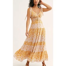 Free People Let's Smock About It Maxi Slip Dress M Tie Shoulder Boho