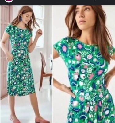 Boden Amelie Tropical Emerald Jersey T Shirt Dress Floral 14 L Long XL Pockets