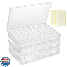 MERATIA 3 Pcs 36 Large Grids Clear Plastic Organizer Box with Adjustable Divi