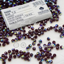 36PCs 5000 Swarovski Crystal 5mm Garnet AB Faceted Round Beads Deep Red