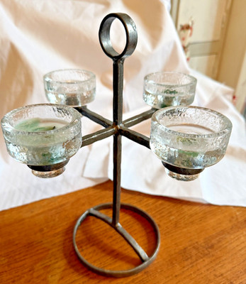 Designer Candlestick 4 Candles Bo Svensk Smide Harry N Boström Sweden Metal Glas
