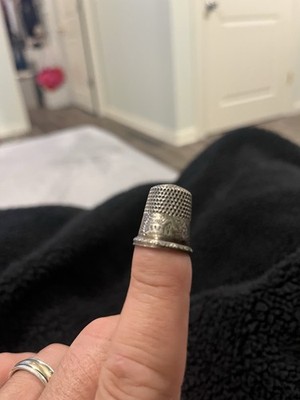 Sterling Silver Pre 1930 Thimble Designed With Houses And Mountains. Detailed