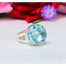 925 Sterling Silver Aquamarine Gemstone Beautiful Handmade Woman Gift Ring