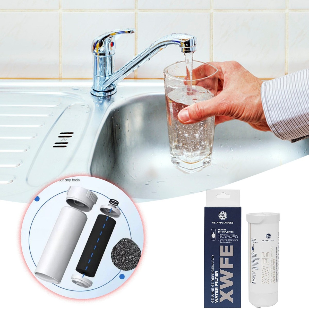 2 CONFEZIONI GE XWFE Ricambio Filtro Acqua Frigorifero Senza Chip - Foto 4