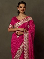 Women's Embellished Gota Work Georgette Bandhani Saree With Unstiched Blouse
