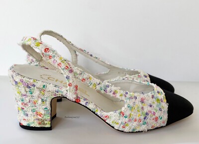 【艶めく美脚♡】CHANEL シャイニーミュール 25SS NEW CHANEL 2023 WHITE MULTICOLOR TWEED BLACK SEQUIN