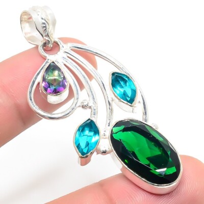 Pendentif bijou en argent sterling 925 fait main pierre précieuse scolite nat