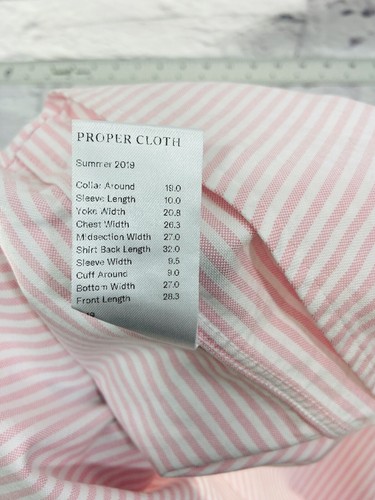 Proper Cloth Shirt Mens 19 Pink White Oxford Cloth Button Down Striped - Picture 8 of 11