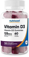 Nutricost Vitamin D3 Gummies 5,000 IU (125mcg), 120 Gummies - Mixed Berry Flavor