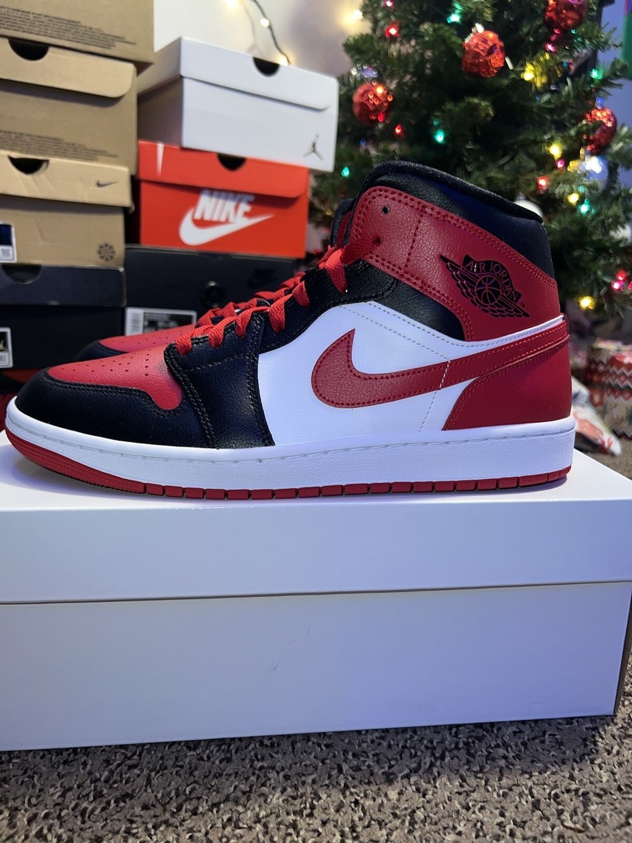 Nike Air Jordan 1 Mid Alternate Bred Toe Black Red - Women's Nike Air Jordan 1 Mid Alternate Bred Toe Black Red - Women's