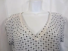 DR2 black white polka dot V neck sleeveless blouse top WOMEN M