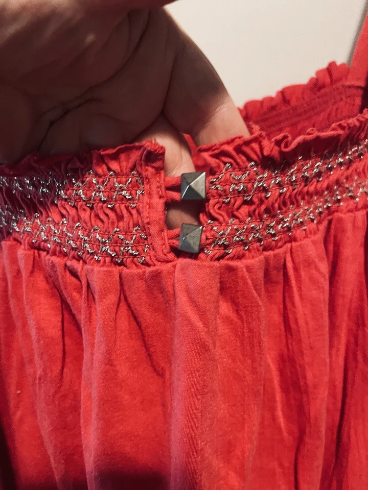 DKNY Jeans Y2K Pink Babydoll Embroidered Style Bubble Tank Top Sz XL - Изображение 2 из 4