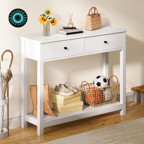 Console Table with Drawers Sofa Table with Storage Shelves 2-Tier Wooden Entrywa - Picture 2 of 12