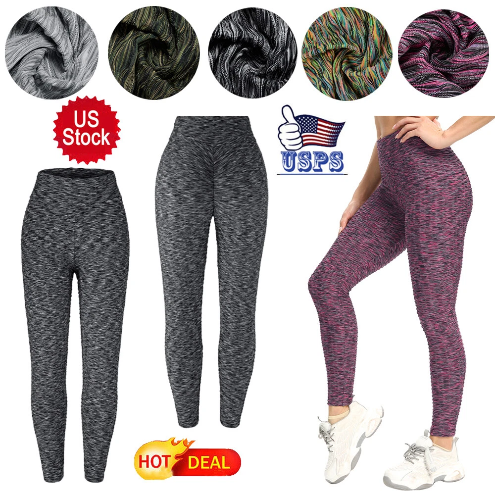 Women's Yoga Pants Comfortable High Waist Textured Sweat Wicking Leggings  Sports