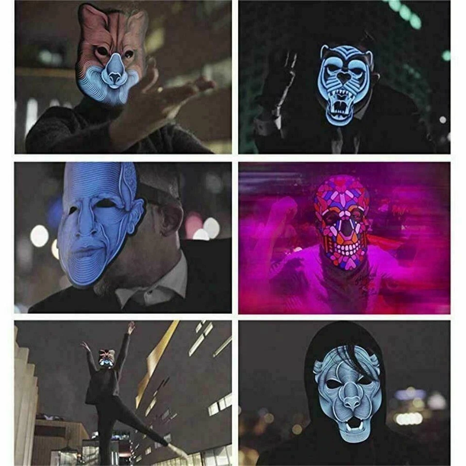 Sound Reactive LED Mask Sound Activated Street Dance Scary Horror Halloween - Image 4 of 4