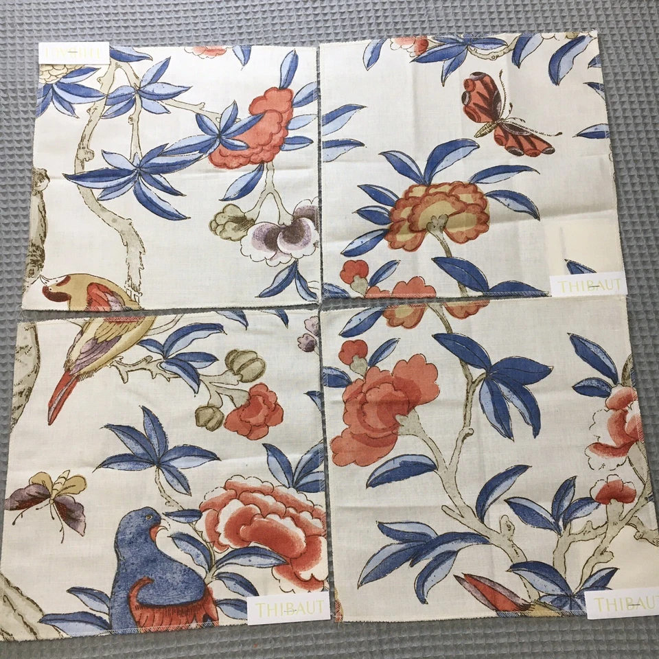 Thibaut Fabric Swatches 9pc Linen Cotton Floral Birds Garden Craft Designer - Image 3 of 4