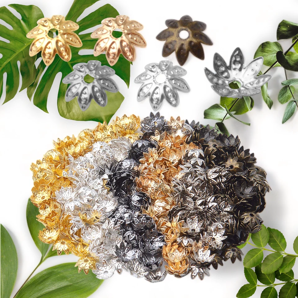 600pcs Tibetan Bead Caps - 8mm Antique Alloy Flower Bead Caps in 6 Colors - DIY - Image 2 of 4