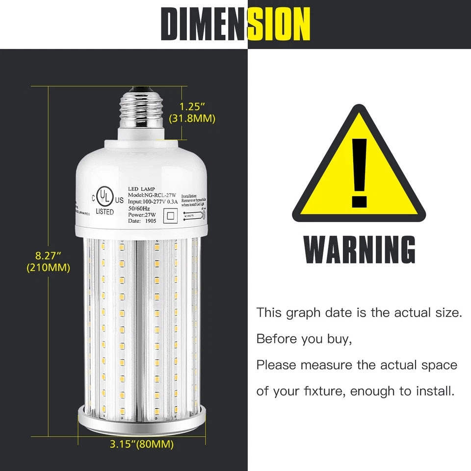 27W LED Corn Cob Light Bulb 120W MH/HPS Replace for Basement Workshop Shop 5000K - Image 2 of 4