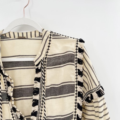 Dodo Bar Or Emanuelle Cotton Blouse Striped Size S Peasant Tassel Tie Fringe - Picture 2 of 10