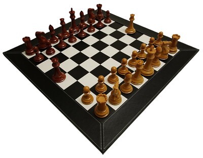 QUEENS GAMBIT TOURNAMENT STAUNTON & LEATHERETTE CHESSBOARD	
