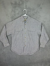 Eddie Bauer Linen Button Down Shirt Mens Size M Gray Check Gingham