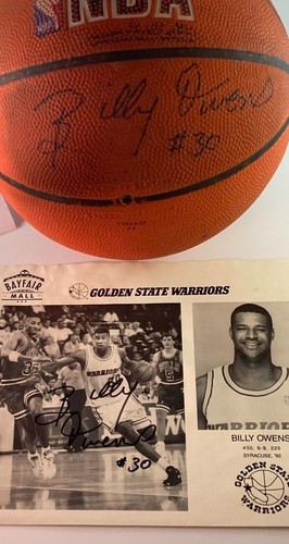 Billy Owens Warriors Rookie Signed NBA Spalding Full Sized Basketball & Photo! - Picture 9 of 12