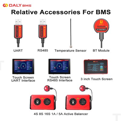 Daly Smart BMS Accessories BT/RS485/UART/Cable/Touch Screen/Active Balancer lot