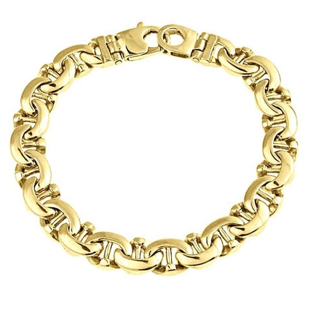 Men's Mariner Link Bracelet 14k Solid Yellow Gold Handmade 51 Gr 10 mm