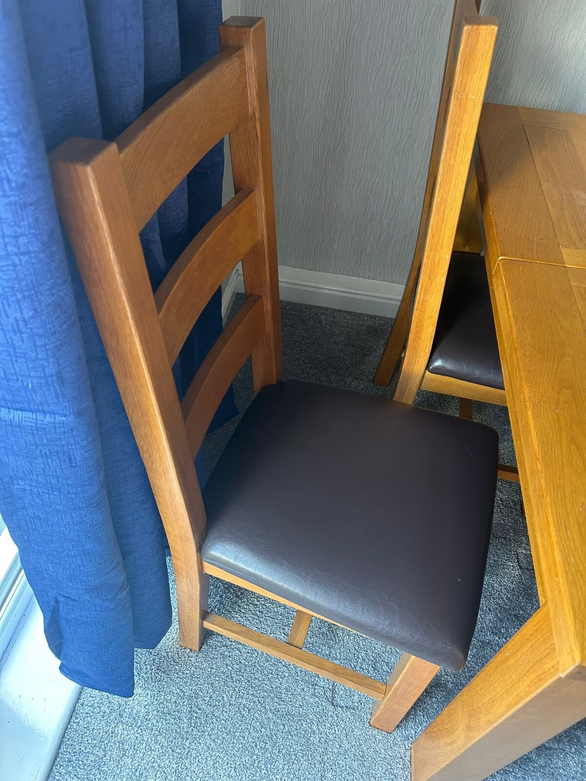 Used Hardwood Extendable Dining Table + 4 Matching Brown Leather Chairs