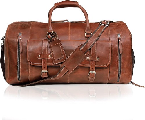 Leather Duffel Bags for Men and Women Full Grain Leather Travel Overnight Weeken - Picture 6 of 7