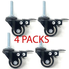 Set of 4 Casters Heavy Duty 1.5" Swivel Threaded Stem Caster Wheels with Lock