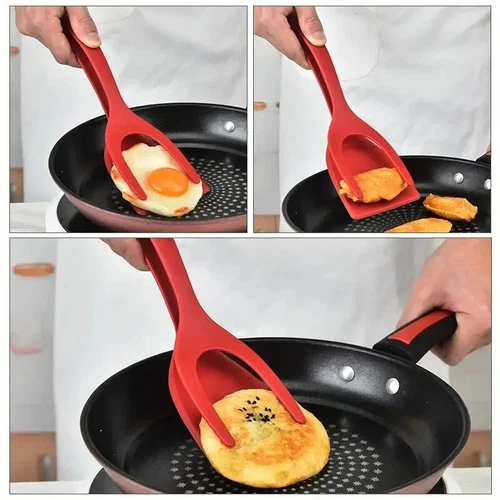 2 In 1 Grip Flip Tongs Egg Spatula Tongs Clamp Pancake Fried Turners Kitchen - Picture 6 of 19
