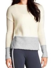 Athleta Women's Brindle Border Wool Sweater Size Small Pullover Style Gray/Ivory