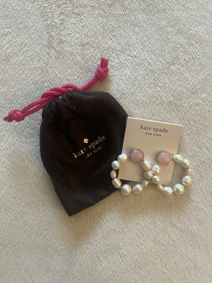 Kate Spade New York Freshwater Pearl & Pink Jade Hoop Earrings NWT $78 Retail - Image 2 of 4