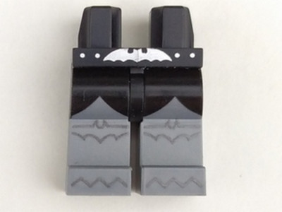 LEGO 970c95pb004 Hüften und flache silberne Beine, silberne Fledermaus Gürtelschnalle, schwarze Scallo