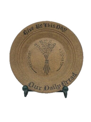 Give Us This Day Our Daily Bread Plate Primitive Decorative Hand Painted Tin 14''