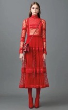 VALENTINO GARAVANI Pintucked Corded And Crocheted Lace Midi Dress