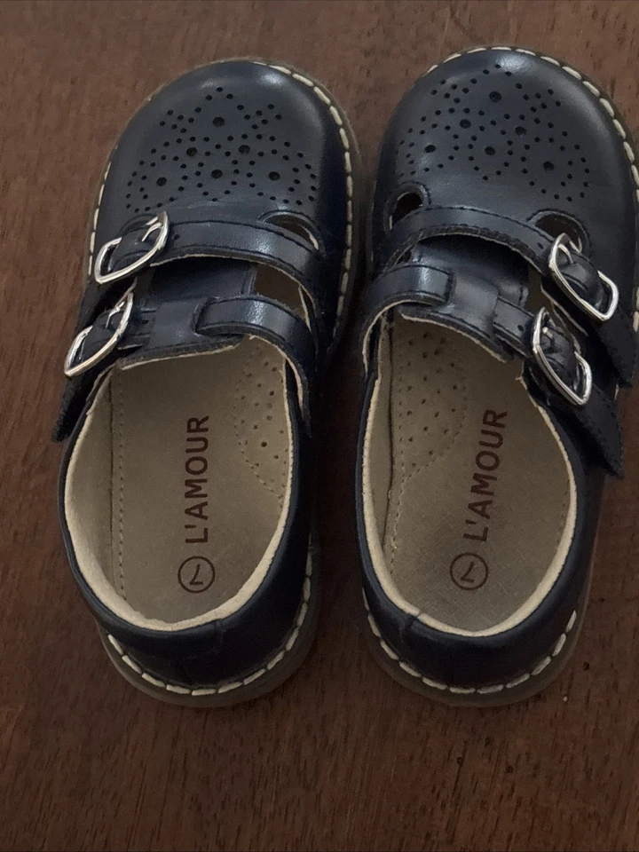 Zapatos L’amour Niña Niño Cuero Azul Nay Mary Jane’s Doble Correa Talla 7 Foto 2 de 4