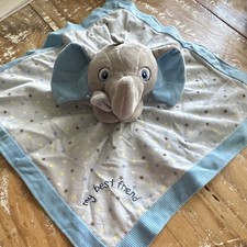 Elephant Plush Security Blanket Lovey Blue Gray White "my best friend"
