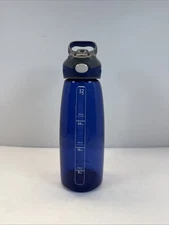 Contigo 32 oz Auto Seal Water Bottle Blue Plastic Push Button Straw Lid Handle