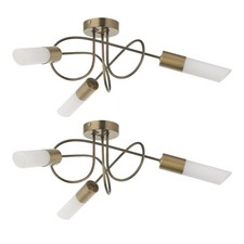 Set of 2 Antique Brass Modern Ceiling Light Fittings Semi Flush Home Lighting