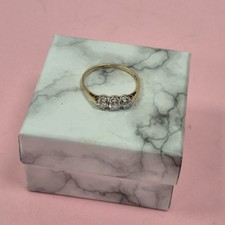 Vintage 9ct Yellow Gold Cubic Zirconia Trilogy Three Stone Ring Size Uk P 1/2