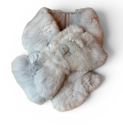 Volta Pellicceria Real Fur Loop Scarf Wrap Gray Plush Patchwork Italy