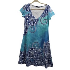JustFashionNow Dress Womens Medium Floral Boho V Neck Short Sleeve Summer Casual