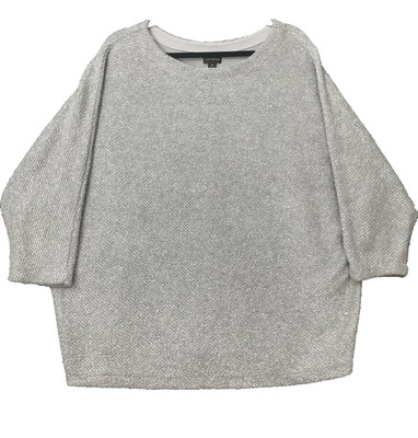 Worthington Womens Gray Sparkle Raglan Tie Up Sleeve Scoop Neck Knit Sweater XL