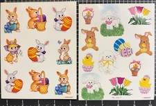 Vintage AMSCAN Easter Sticker Sheets Lot of 2 Bunnies Chicks Baskets Eggs