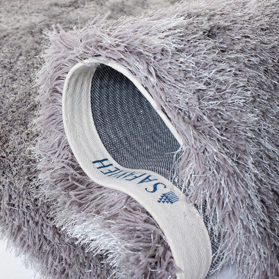 Alfombra Venice Shag Collection - 5' x 7', plateada, glamour hecha a mano, 3 pulgadas gruesa... Foto 4 de 4